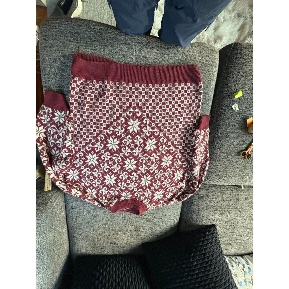 Vintage American Pride Burgundy Snowflake Fair Isle Sweater Womens 20W Made‎ USA